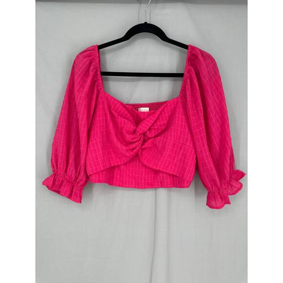 Altard State Top Medium Brown Animal Print Large Pink Crop Milkmaid Ruffle - Picture 1 of 6
